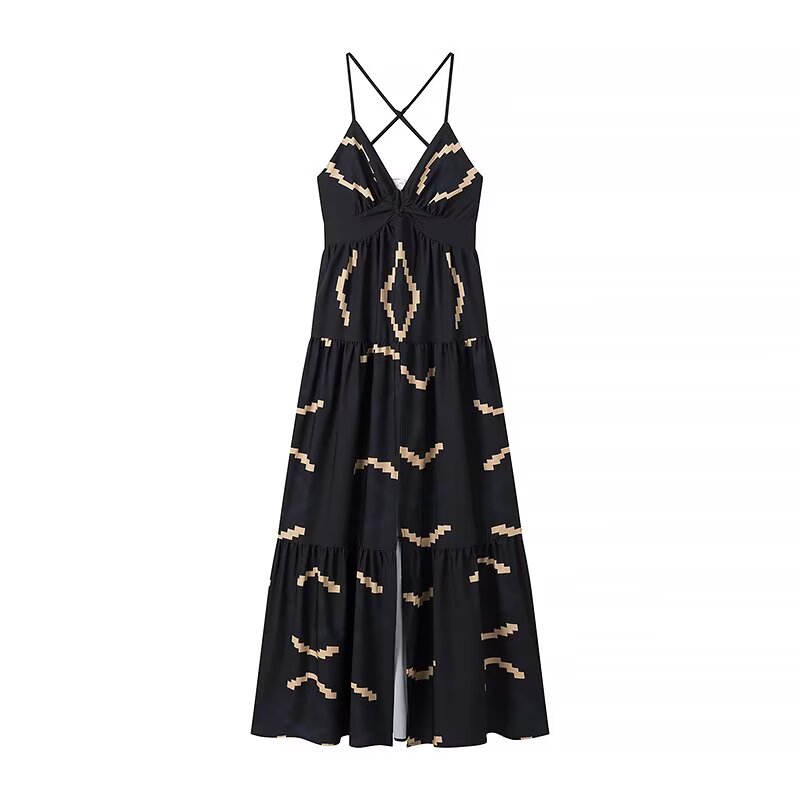 Summer Women Clothing V neck Halter Sexy Backless Slit Maxi Dress