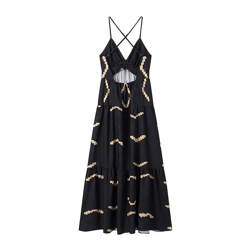 Summer Women Clothing V neck Halter Sexy Backless Slit Maxi Dress