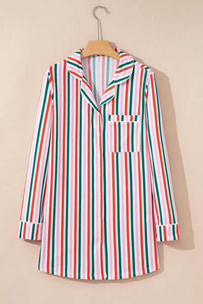 Pink Stripe Christmas Long Sleeve Shirt Style Lounge Dress