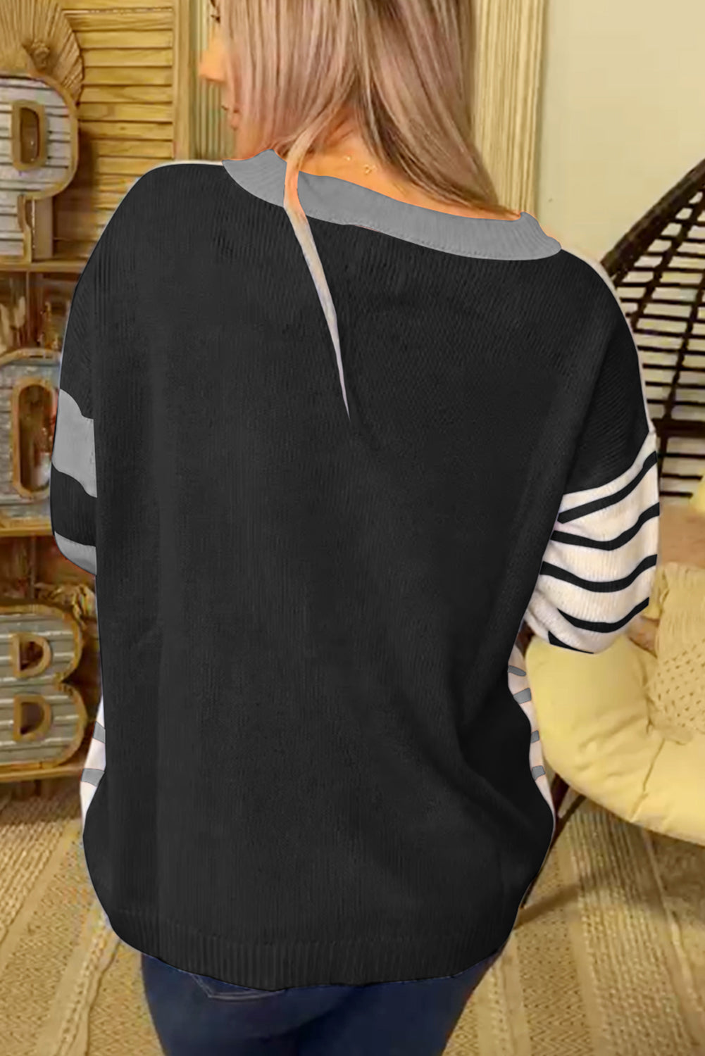 Orange Striped Colorblock Pullover Sweater - Roses