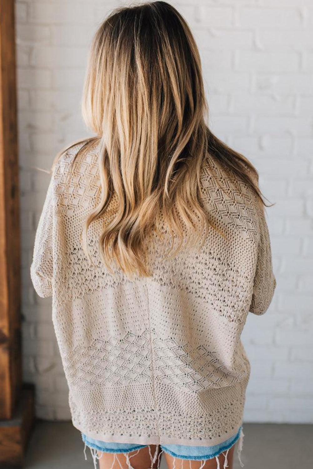Redwood Burl Mix Pattern Hollow Knit Open Front Cardigan - Roses