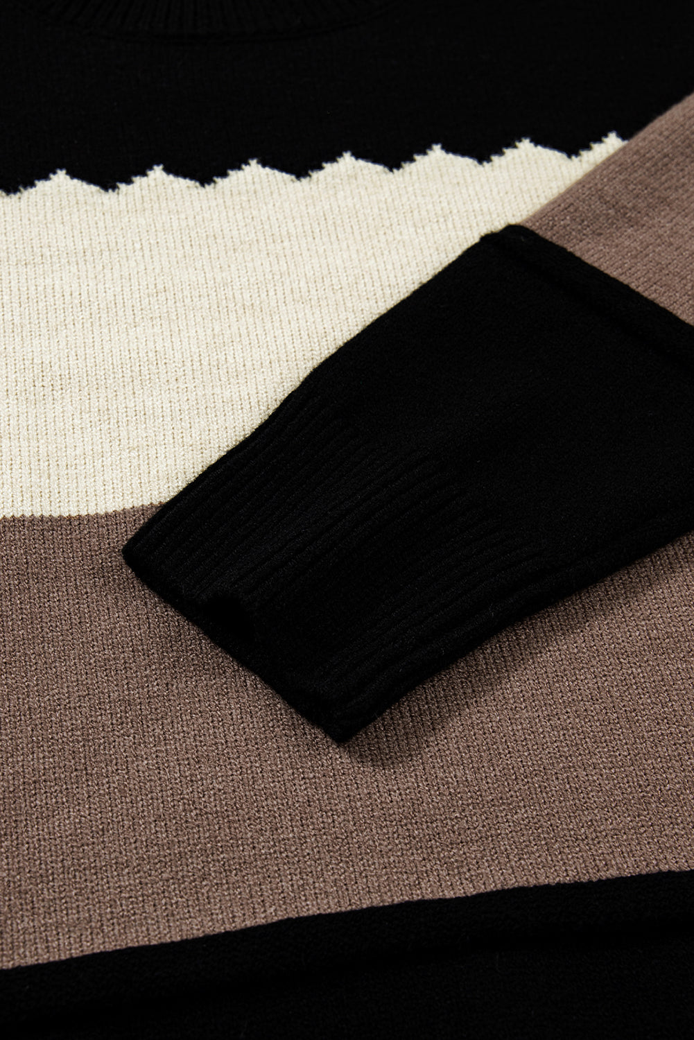 Black Colorblock Crew Neck Drop Shoulder Sweater - Roses