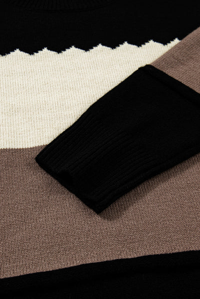 Black Colorblock Crew Neck Drop Shoulder Sweater - Roses