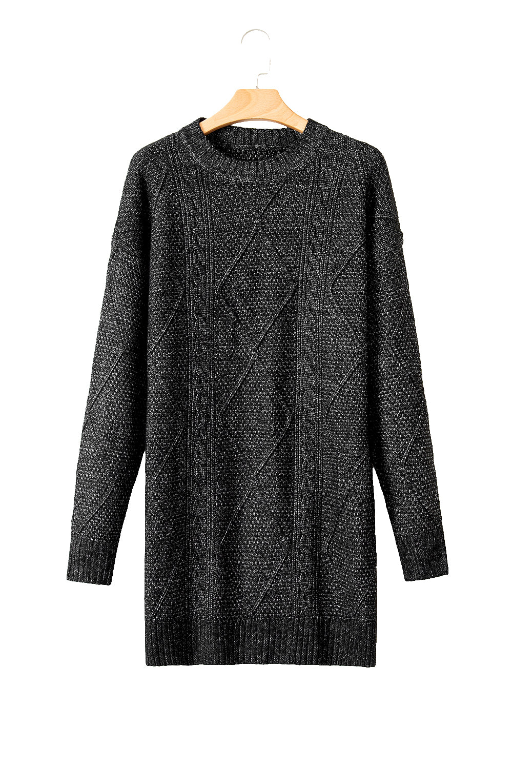 Coffee Twist Cable Knit Drop Shoulder Loose Fit Sweater Dress - Roses