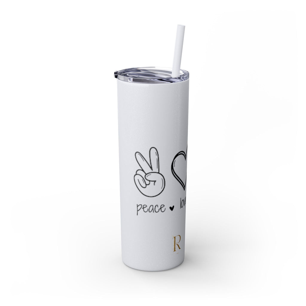 Peace & Love Skinny Tumbler with Straw, 20oz - Stylish Travel Mug for Water, Juice, and Smoothies