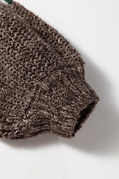 Brown Colorblock Patchwork Knotted Back Loose Fit Sweater - Roses