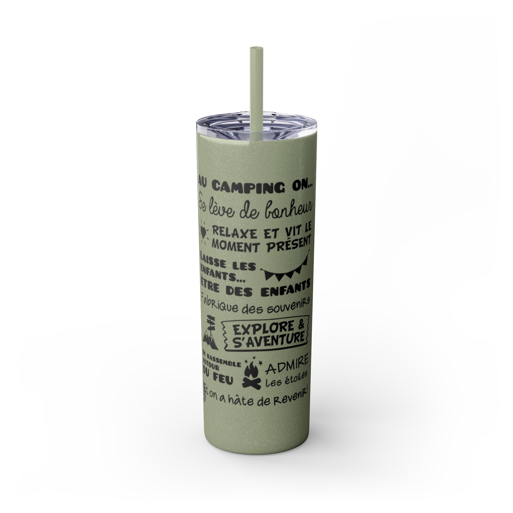 Adventure Camping Skinny Tumbler with Straw – 20oz Insulated Travel Cup for Outdoor Enthusiasts - Roses