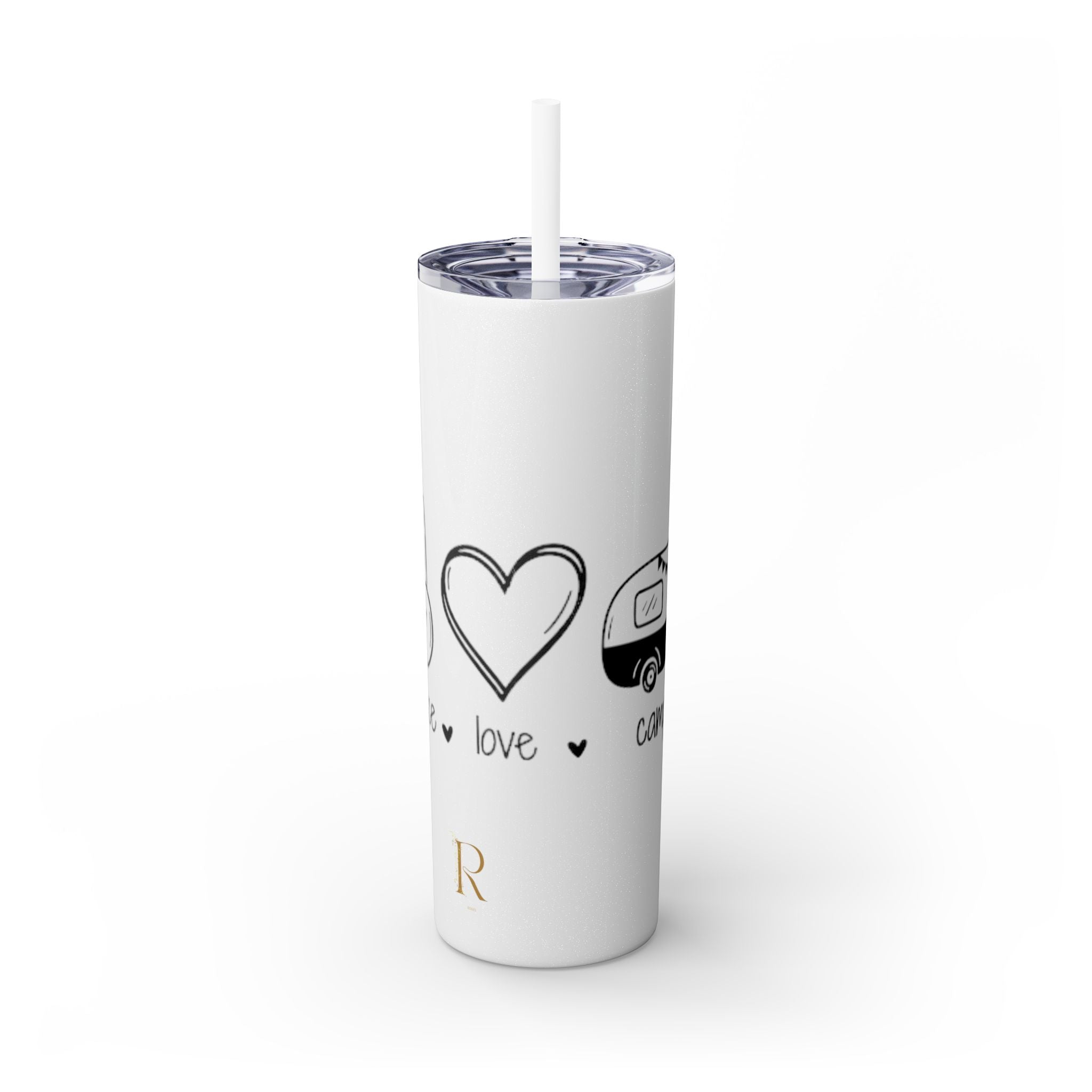Peace & Love Skinny Tumbler with Straw, 20oz - Stylish Travel Mug for Water, Juice, and Smoothies - Roses
