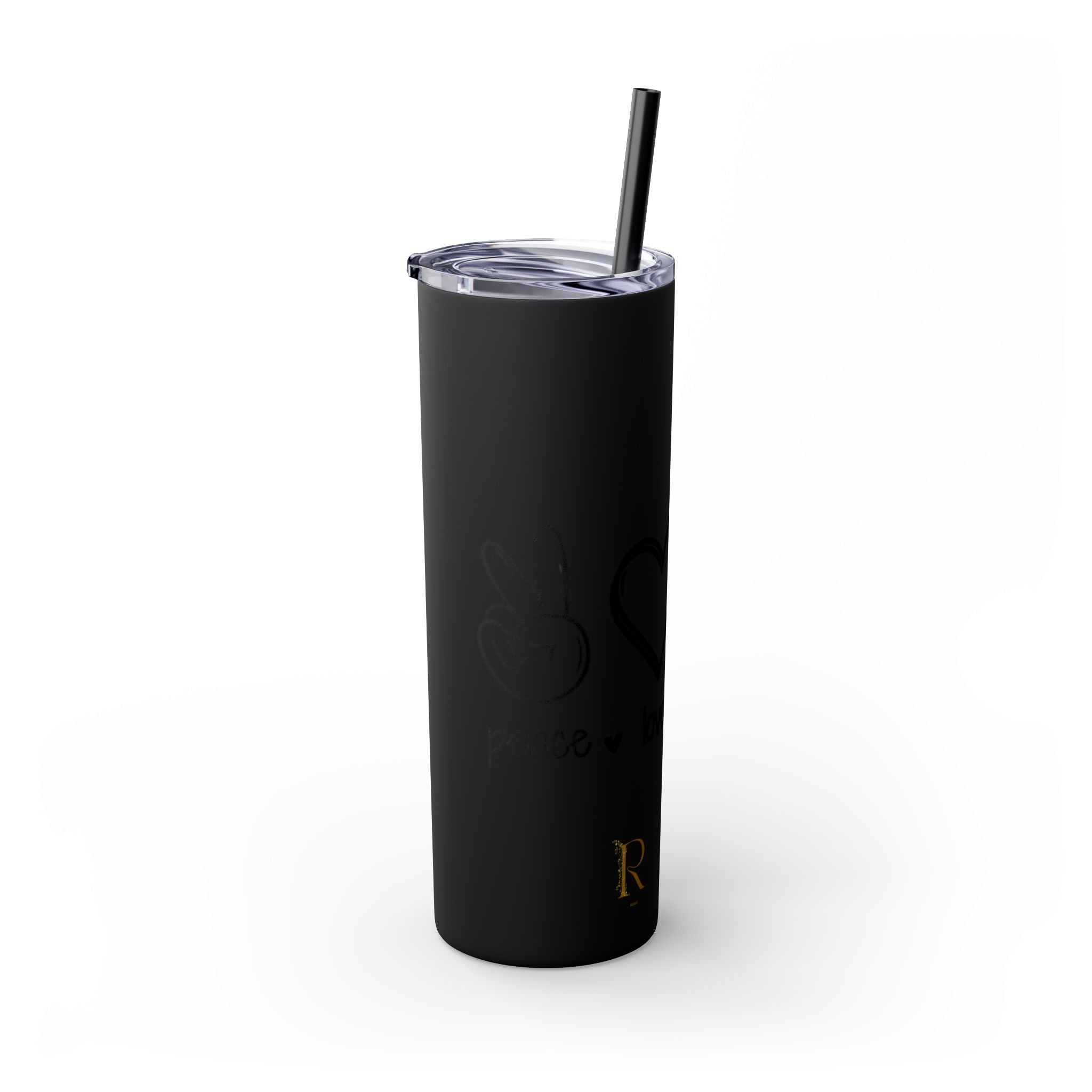 Peace & Love Skinny Tumbler with Straw, 20oz - Stylish Travel Mug for Water, Juice, and Smoothies