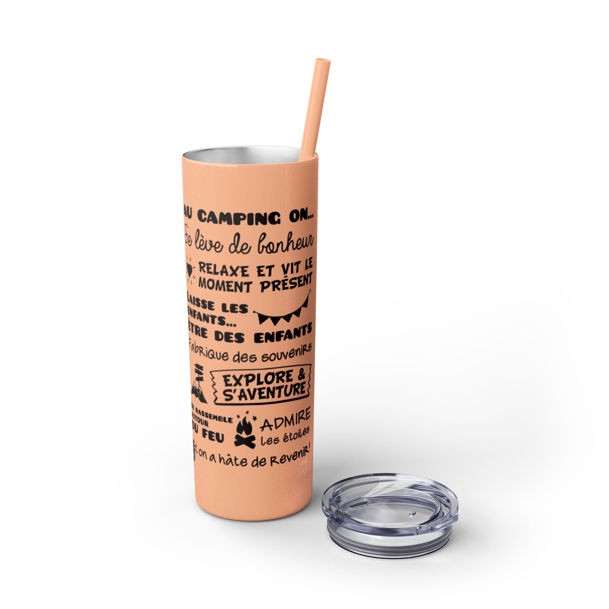 Adventure Camping Skinny Tumbler with Straw – 20oz Insulated Travel Cup for Outdoor Enthusiasts