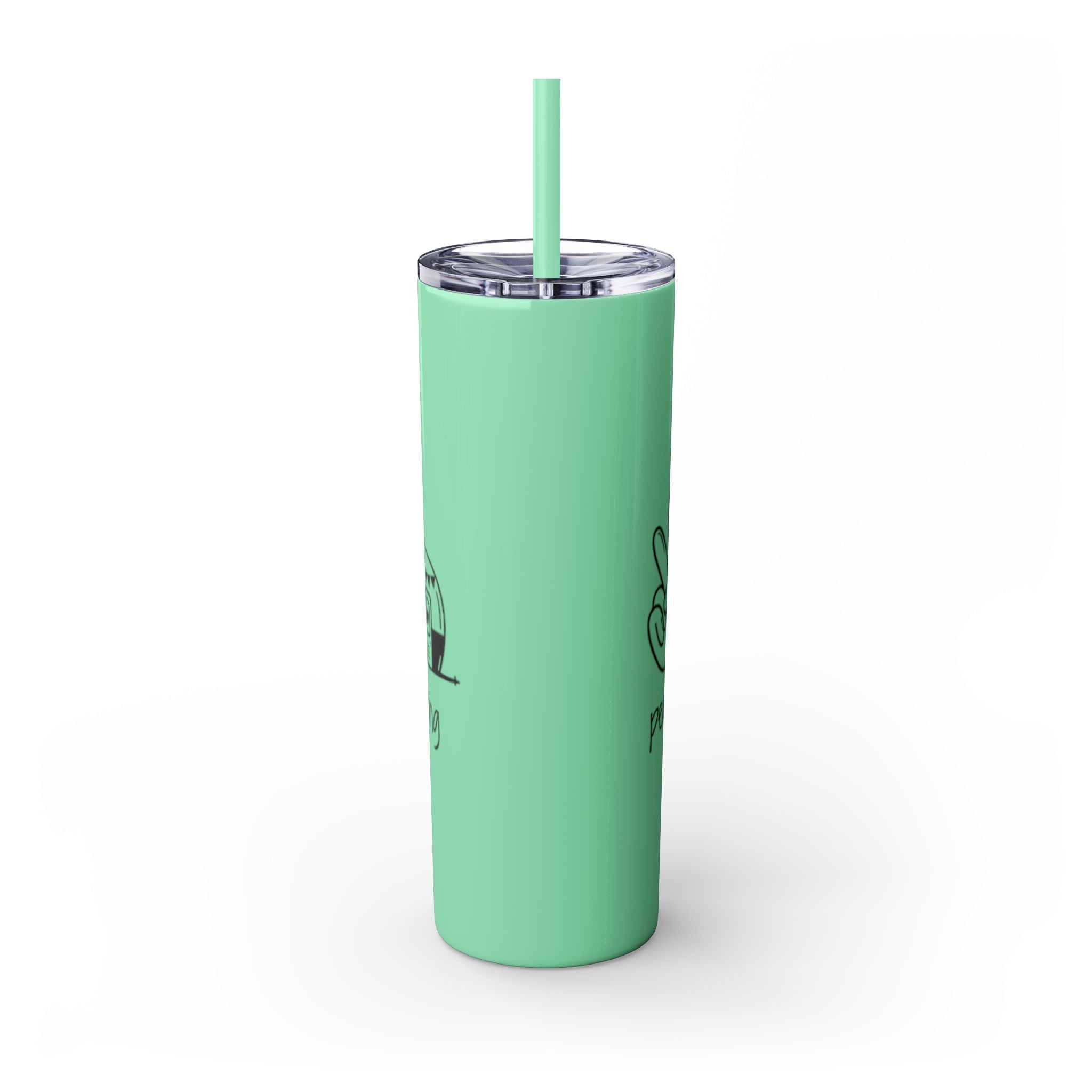 Peace & Love Skinny Tumbler with Straw, 20oz - Stylish Travel Mug for Water, Juice, and Smoothies