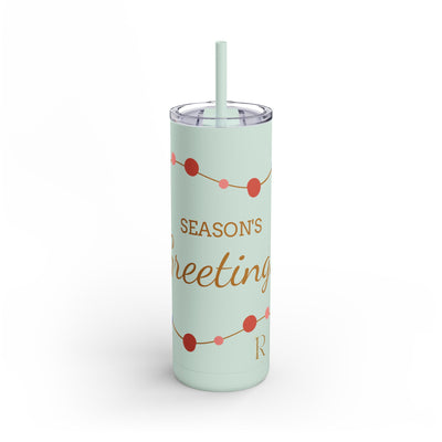 Personalized Season's Greetings Tumbler - 20oz Skinny Matte Drinkware - Roses