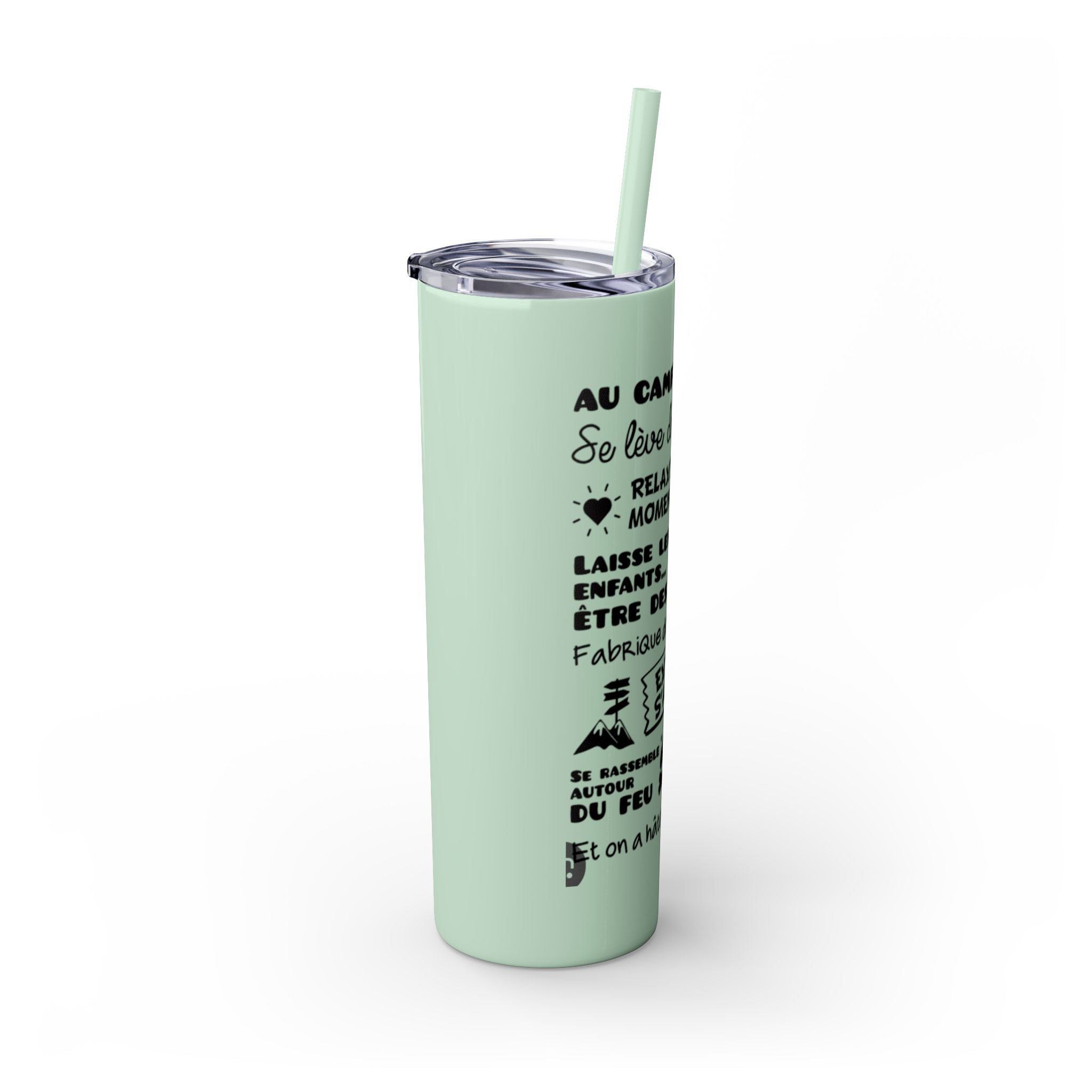 Adventure Camping Skinny Tumbler with Straw – 20oz Insulated Travel Cup for Outdoor Enthusiasts