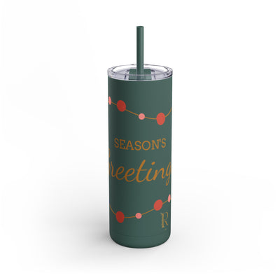 Personalized Season's Greetings Tumbler - 20oz Skinny Matte Drinkware - Roses