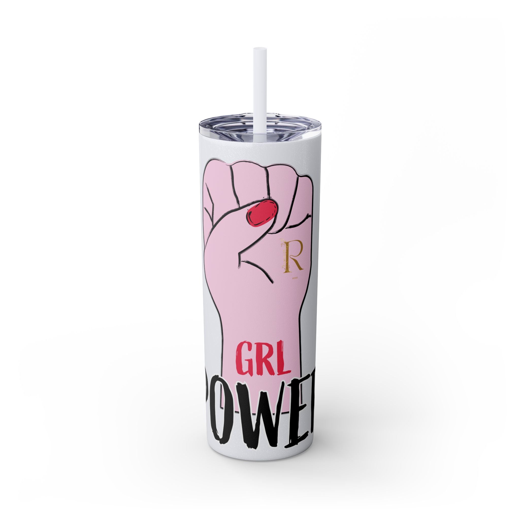 Empowered Girl Power Skinny Tumbler with Straw, 20oz - Roses