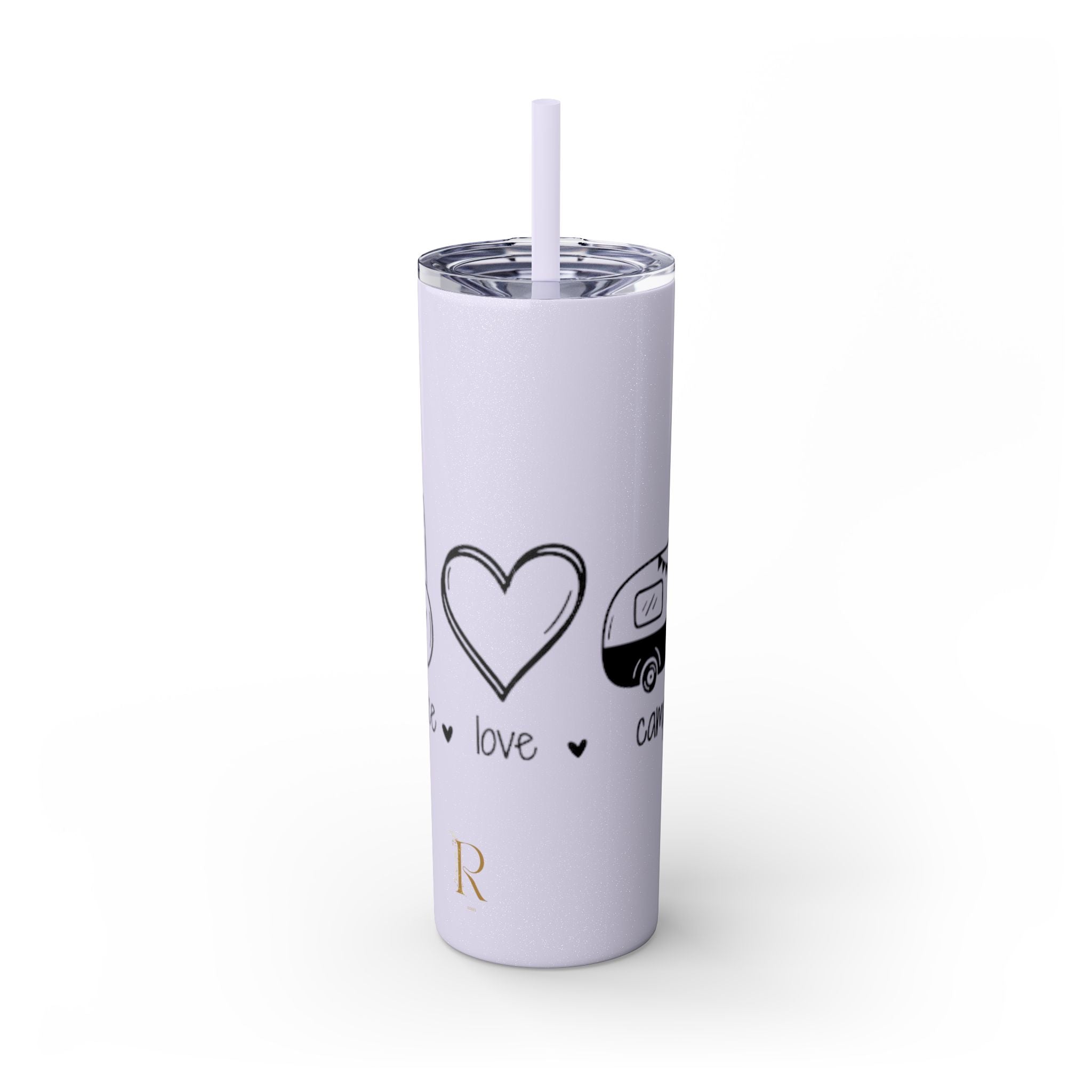 Peace & Love Skinny Tumbler with Straw, 20oz - Stylish Travel Mug for Water, Juice, and Smoothies - Roses