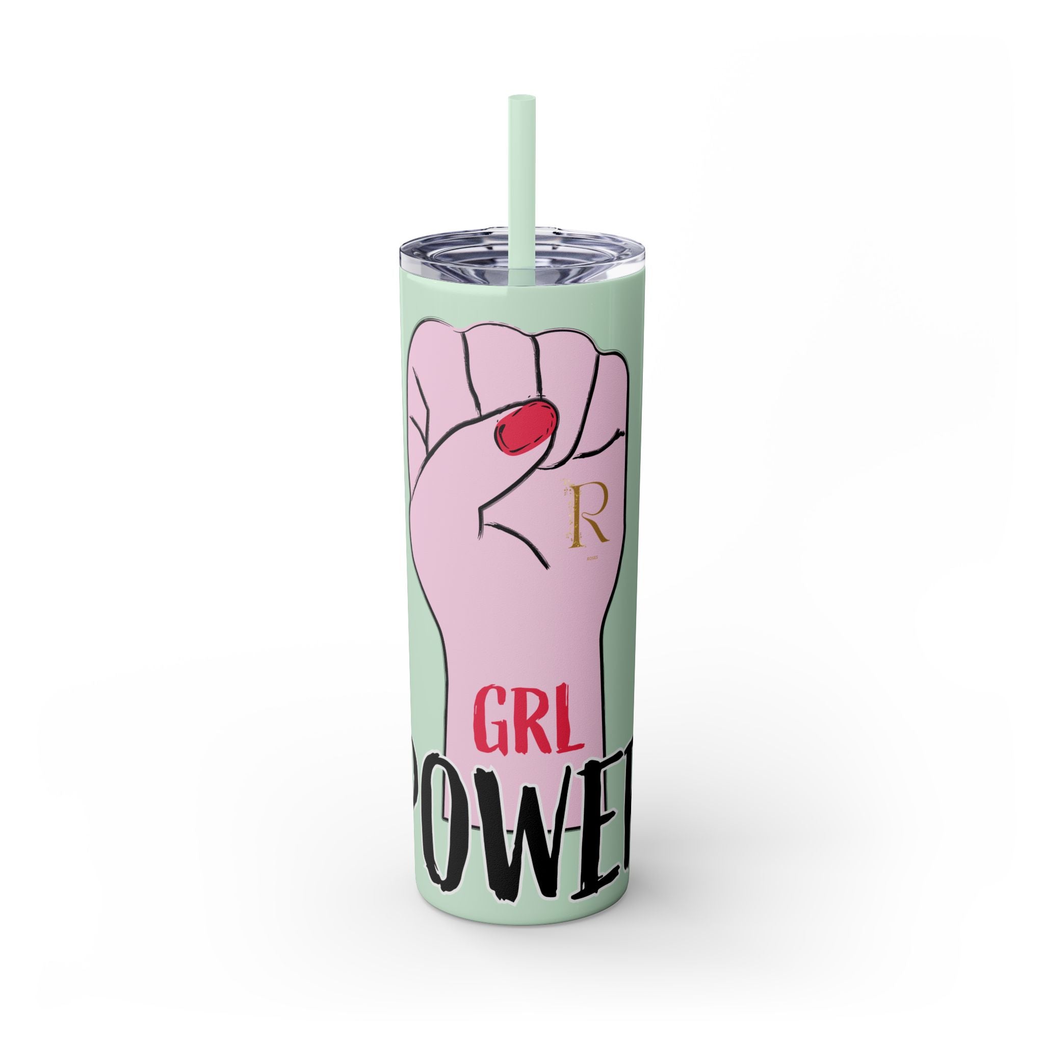 Empowered Girl Power Skinny Tumbler with Straw, 20oz - Roses