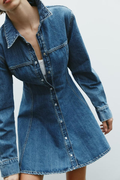 Spring Women Street Denim Mini Dress - Roses