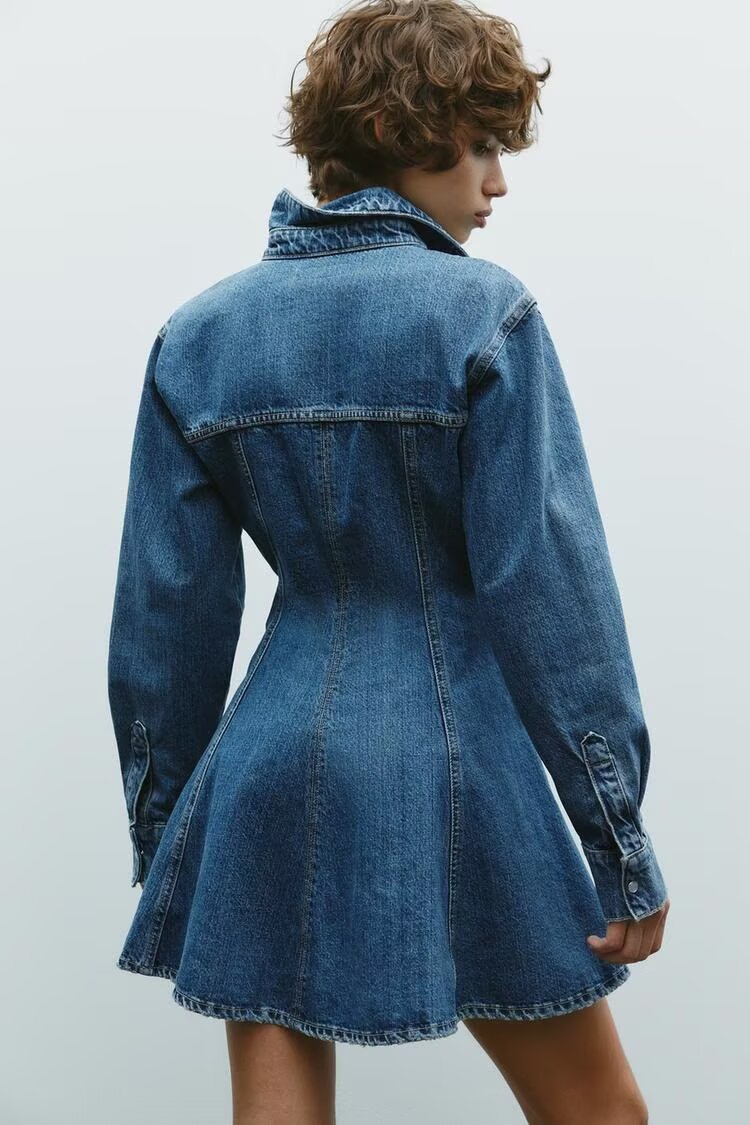 Spring Women Street Denim Mini Dress - Roses