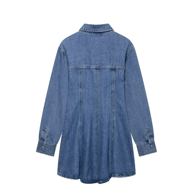 Spring Women Street Denim Mini Dress - Roses