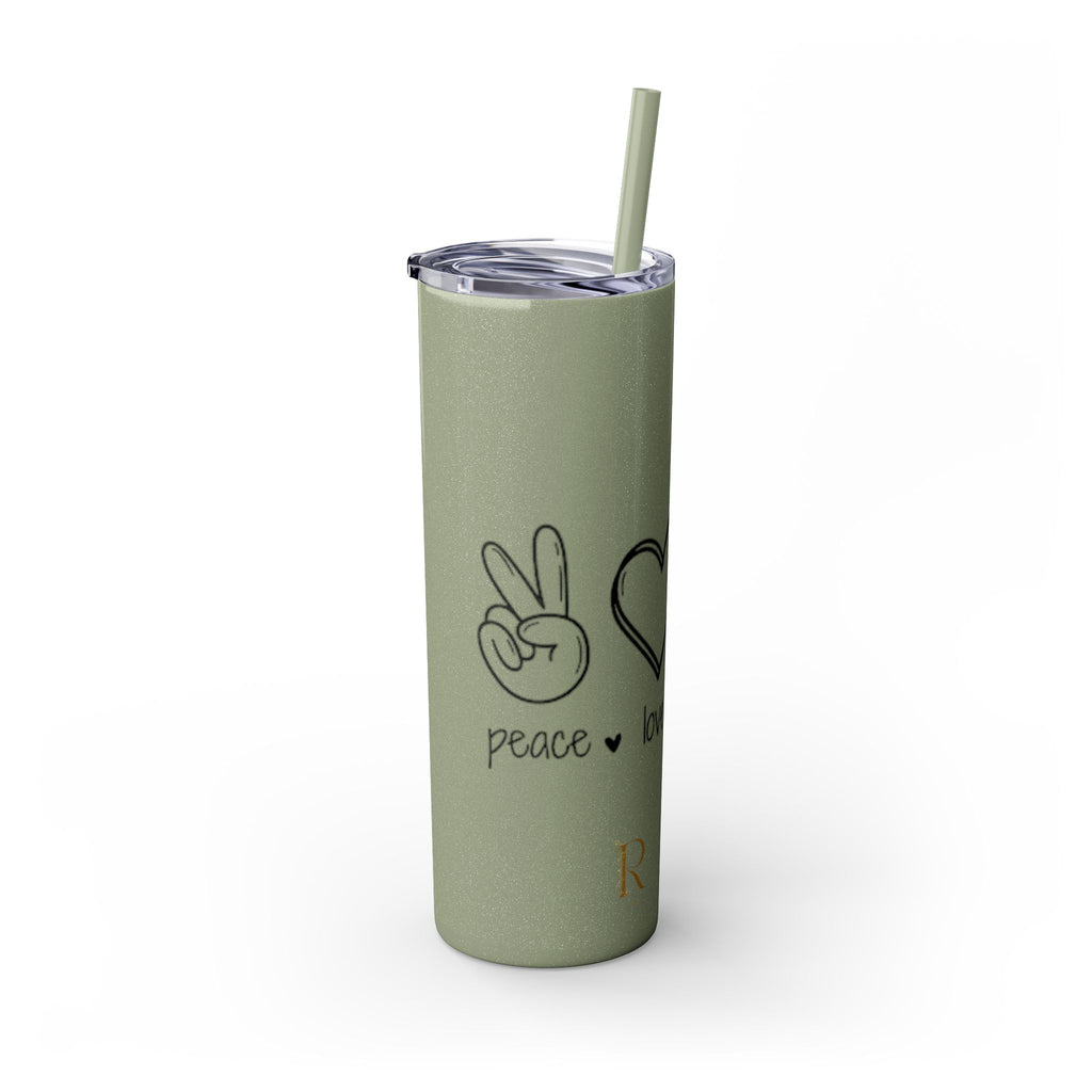 Peace & Love Skinny Tumbler with Straw, 20oz - Stylish Travel Mug for Water, Juice, and Smoothies