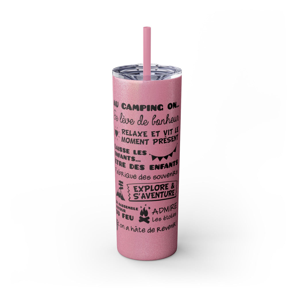 Adventure Camping Skinny Tumbler with Straw – 20oz Insulated Travel Cup for Outdoor Enthusiasts - Roses