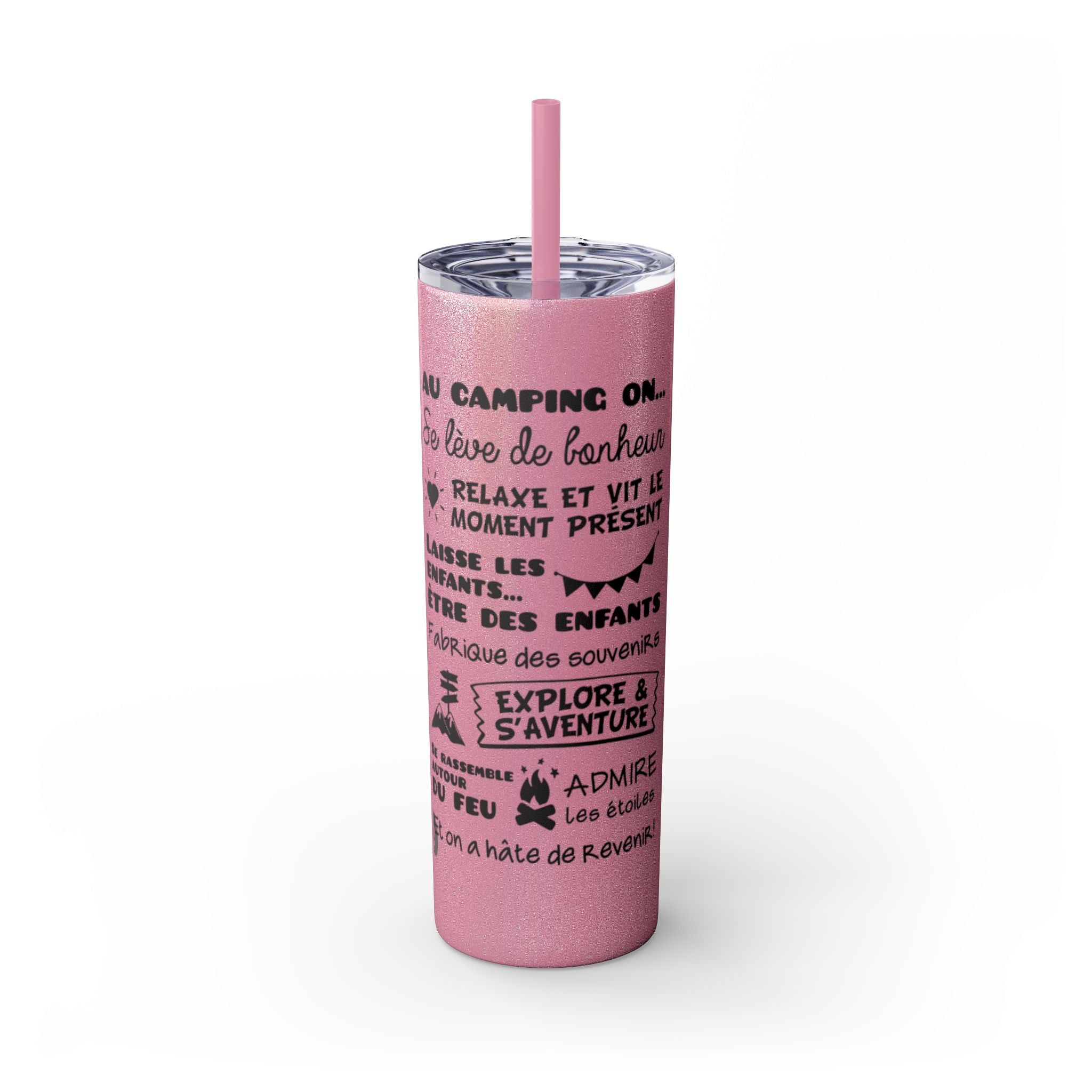 Adventure Camping Skinny Tumbler with Straw – 20oz Insulated Travel Cup for Outdoor Enthusiasts - Roses