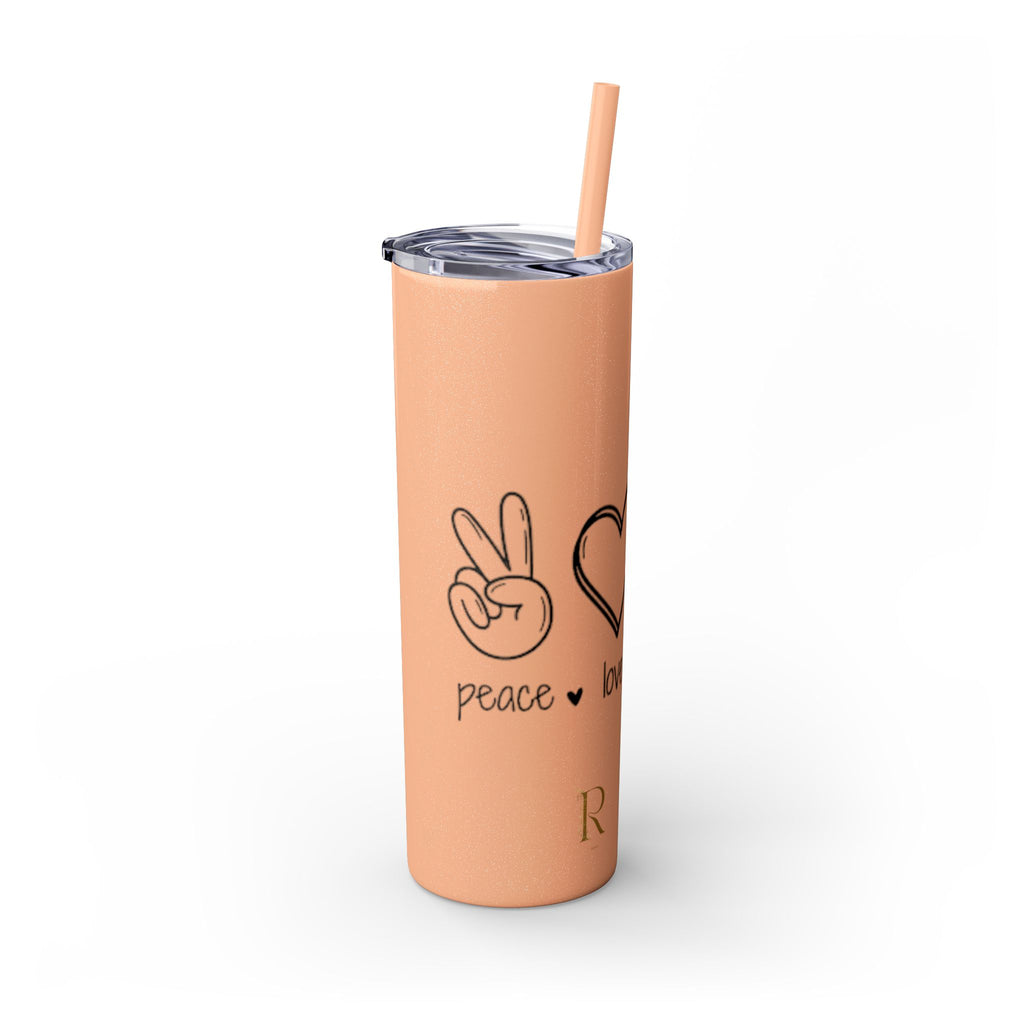 Peace & Love Skinny Tumbler with Straw, 20oz - Stylish Travel Mug for Water, Juice, and Smoothies