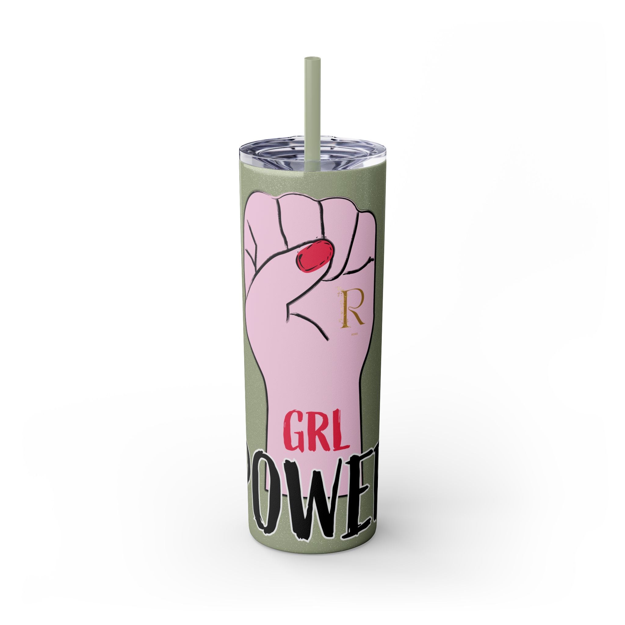 Empowered Girl Power Skinny Tumbler with Straw, 20oz - Roses