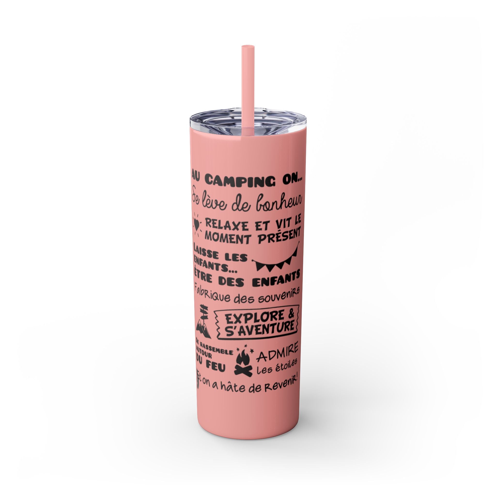 Adventure Camping Skinny Tumbler with Straw – 20oz Insulated Travel Cup for Outdoor Enthusiasts - Roses