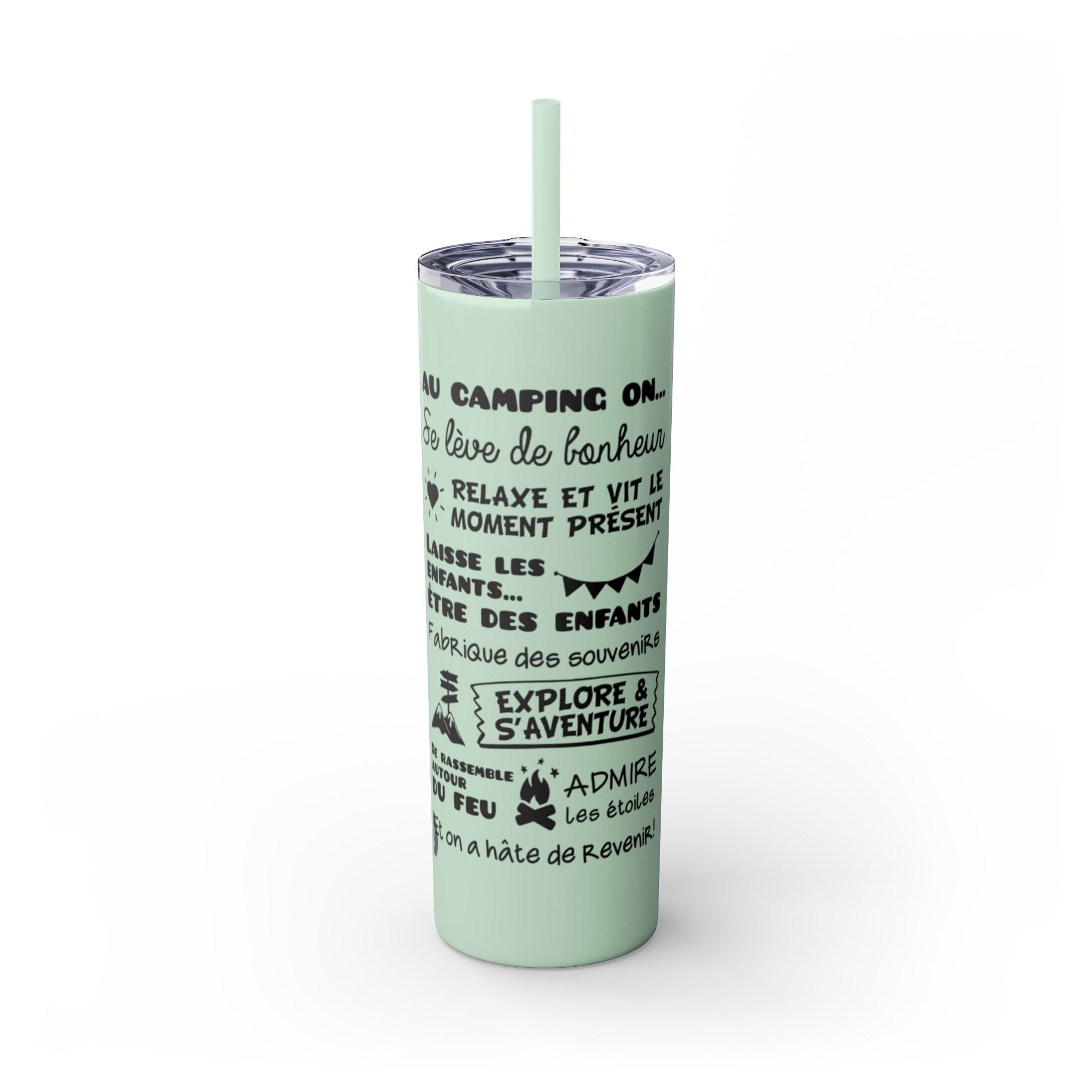 Adventure Camping Skinny Tumbler with Straw – 20oz Insulated Travel Cup for Outdoor Enthusiasts - Roses