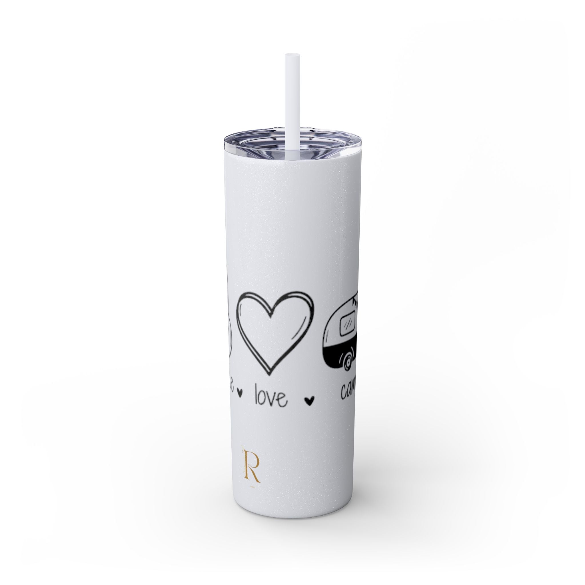 Peace & Love Skinny Tumbler with Straw, 20oz - Stylish Travel Mug for Water, Juice, and Smoothies - Roses