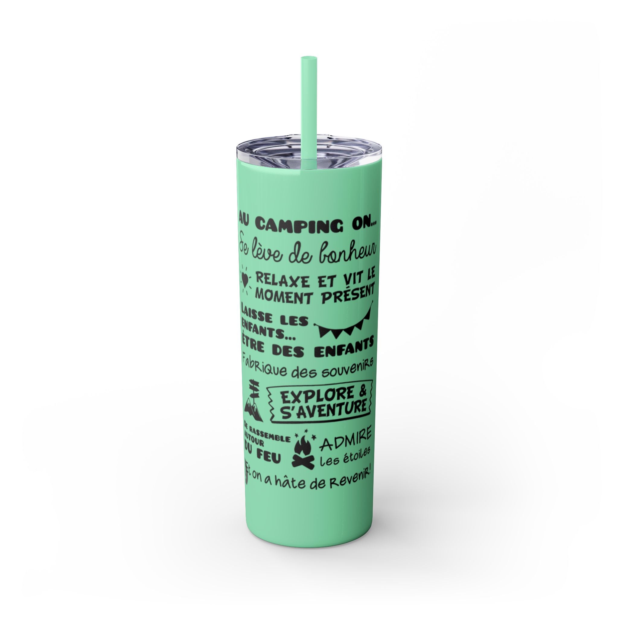 Adventure Camping Skinny Tumbler with Straw – 20oz Insulated Travel Cup for Outdoor Enthusiasts - Roses