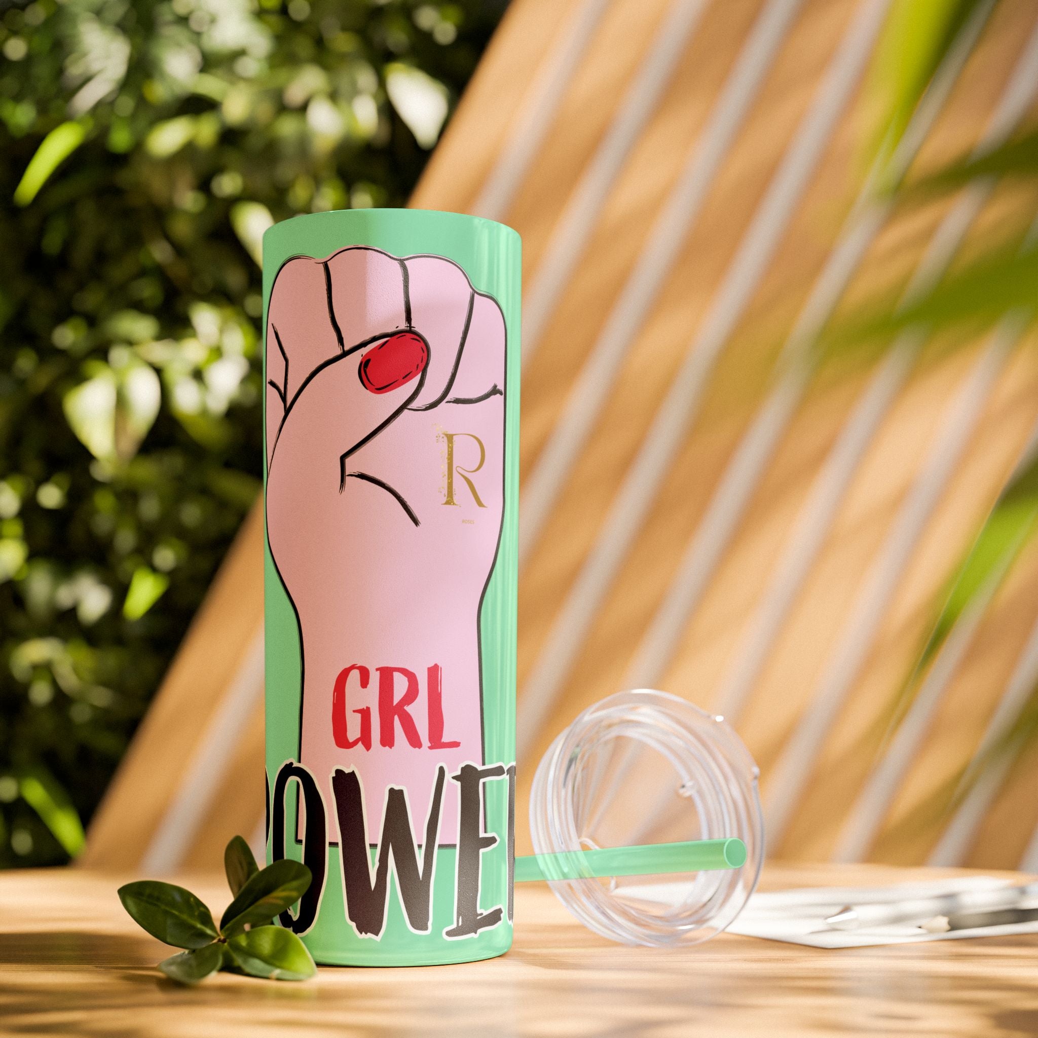 Empowered Girl Power Skinny Tumbler with Straw, 20oz - Roses