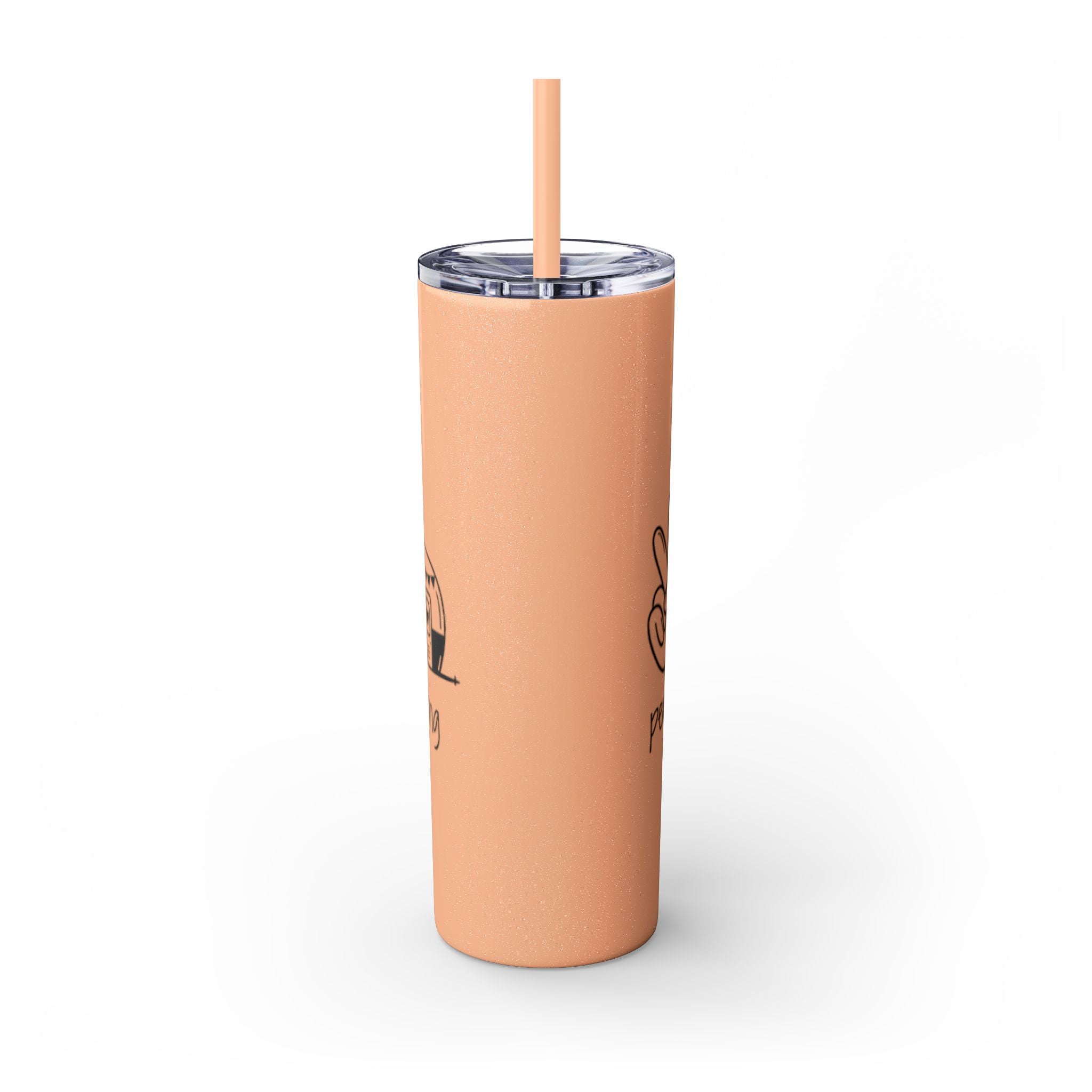 Peace & Love Skinny Tumbler with Straw, 20oz - Stylish Travel Mug for Water, Juice, and Smoothies