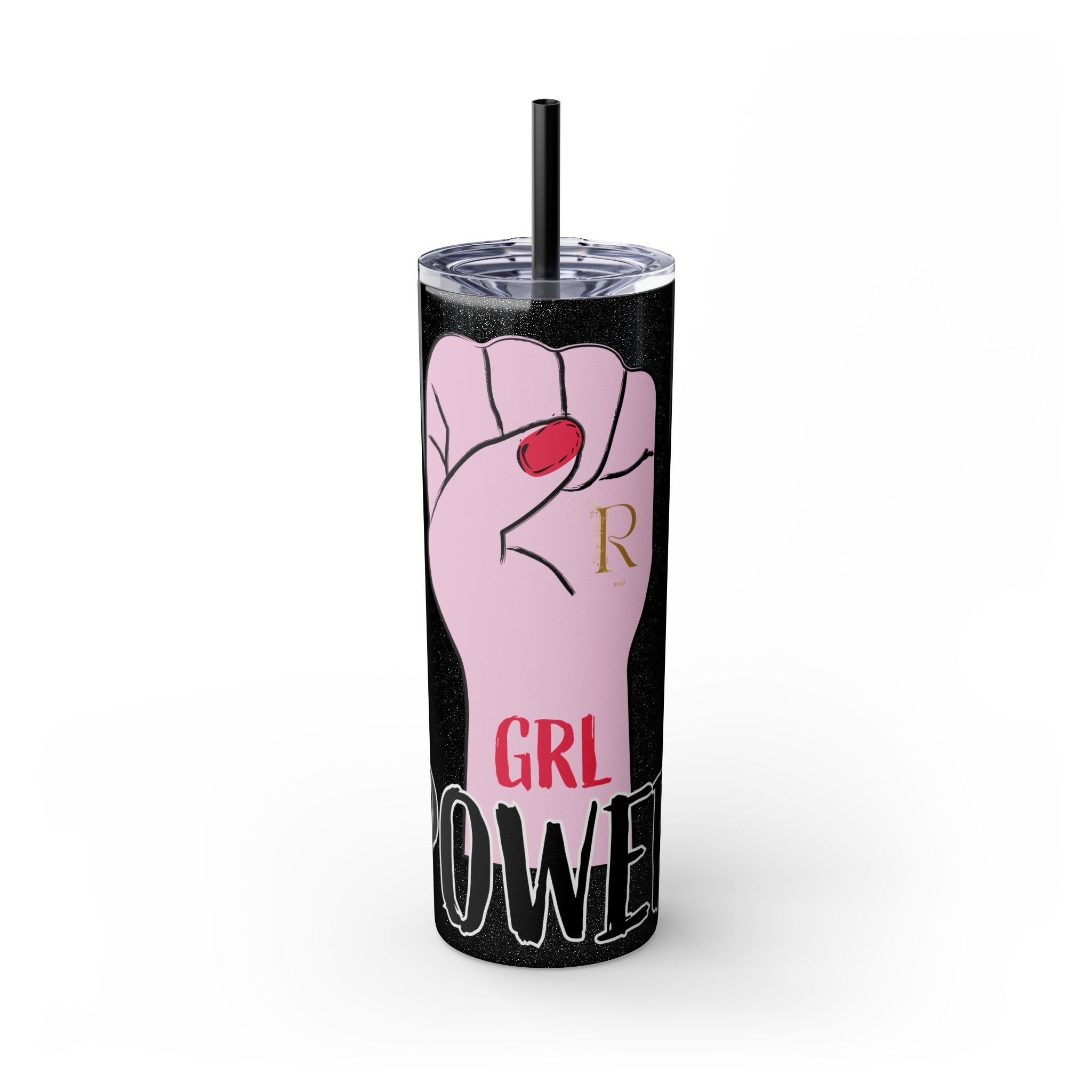 Empowered Girl Power Skinny Tumbler with Straw, 20oz - Roses
