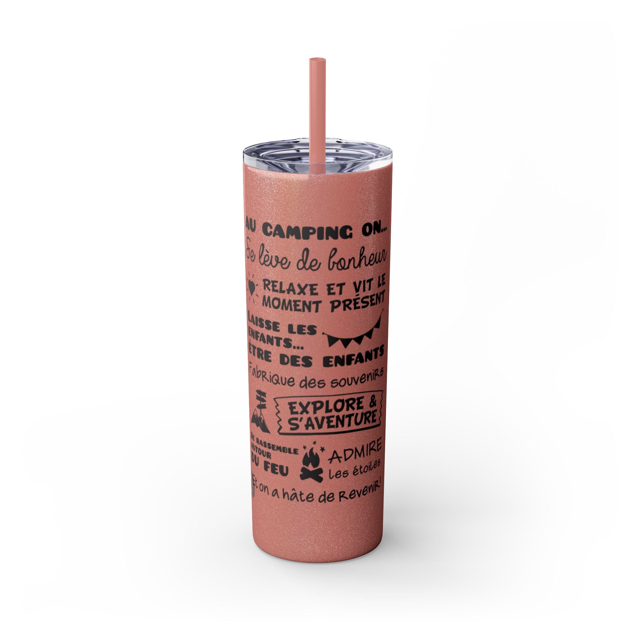 Adventure Camping Skinny Tumbler with Straw – 20oz Insulated Travel Cup for Outdoor Enthusiasts - Roses