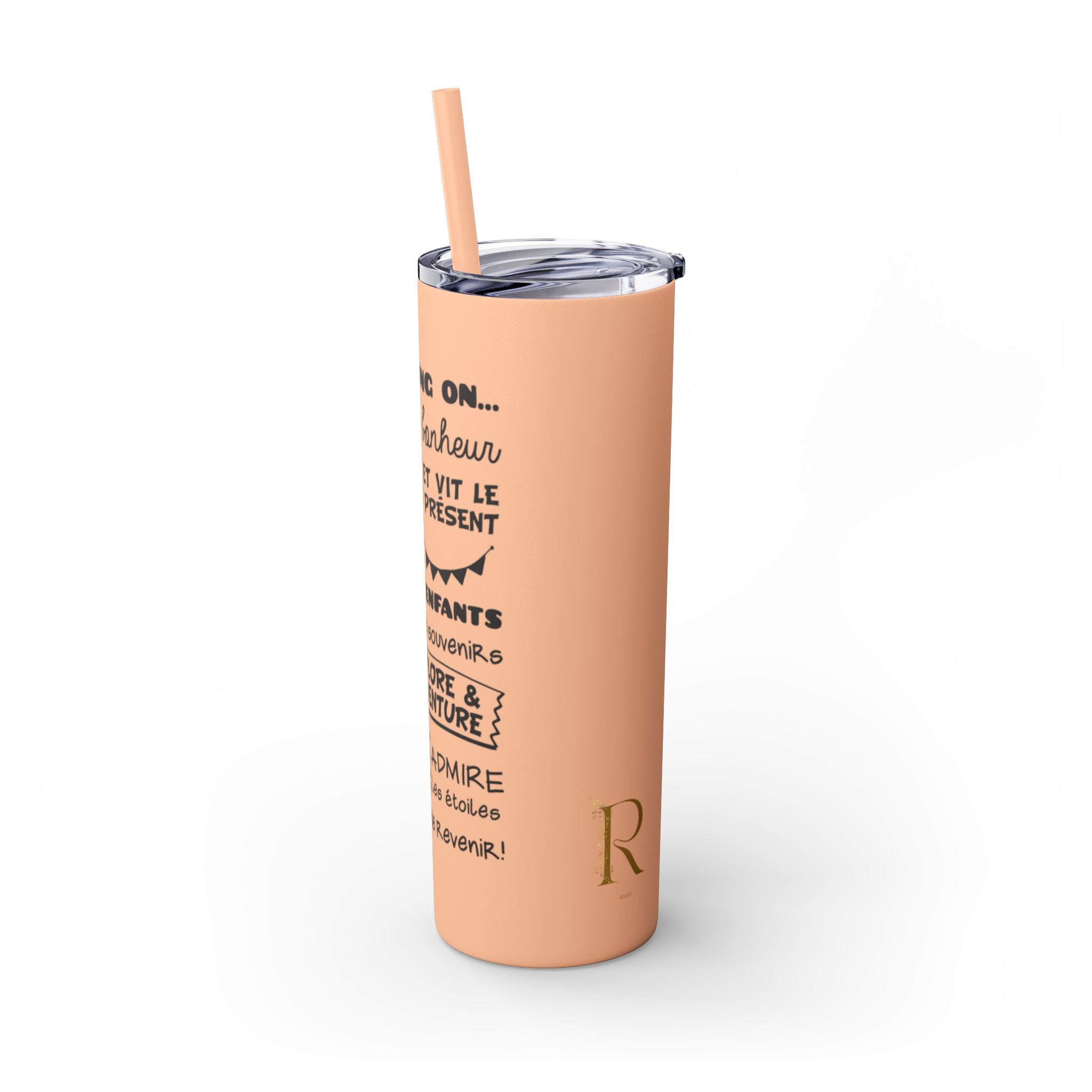 Adventure Camping Skinny Tumbler with Straw – 20oz Insulated Travel Cup for Outdoor Enthusiasts - Roses
