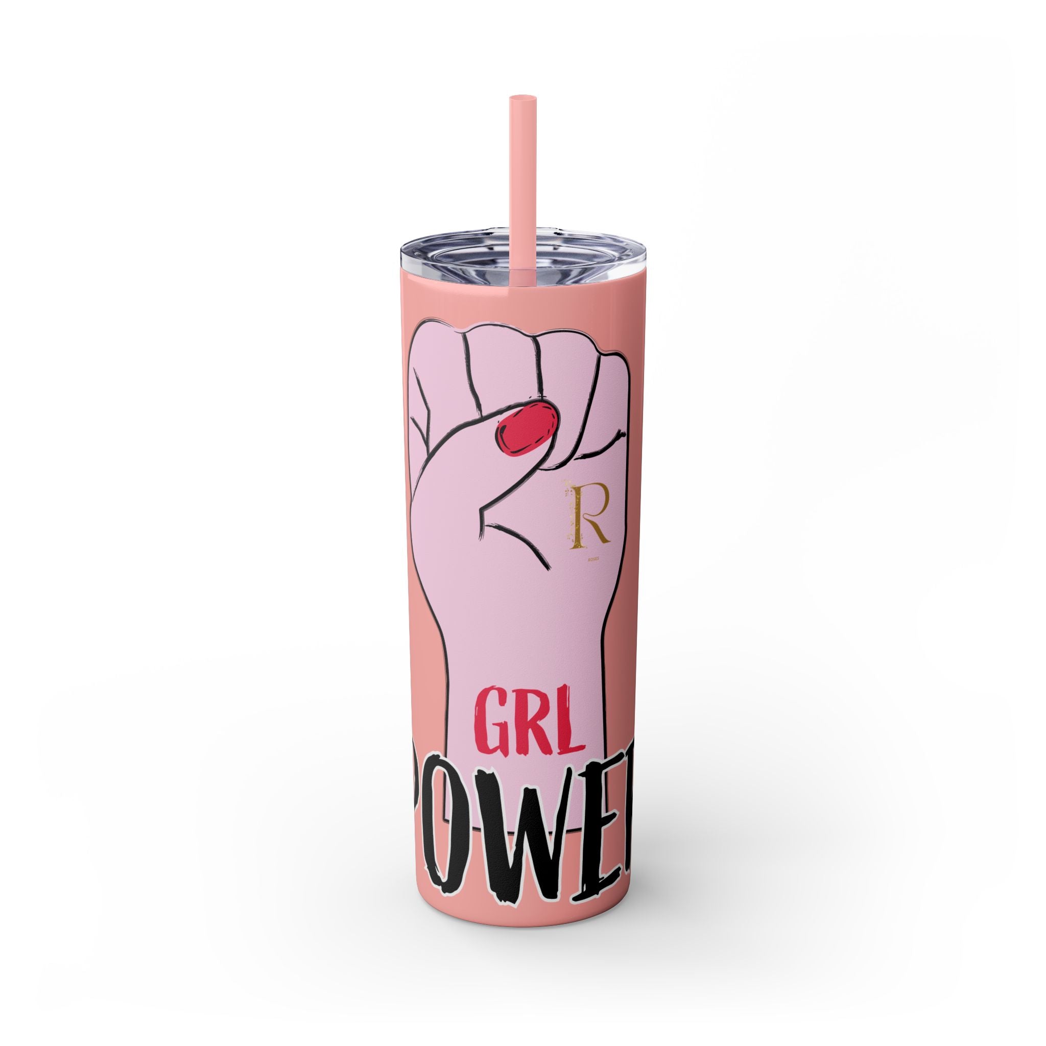 Empowered Girl Power Skinny Tumbler with Straw, 20oz - Roses