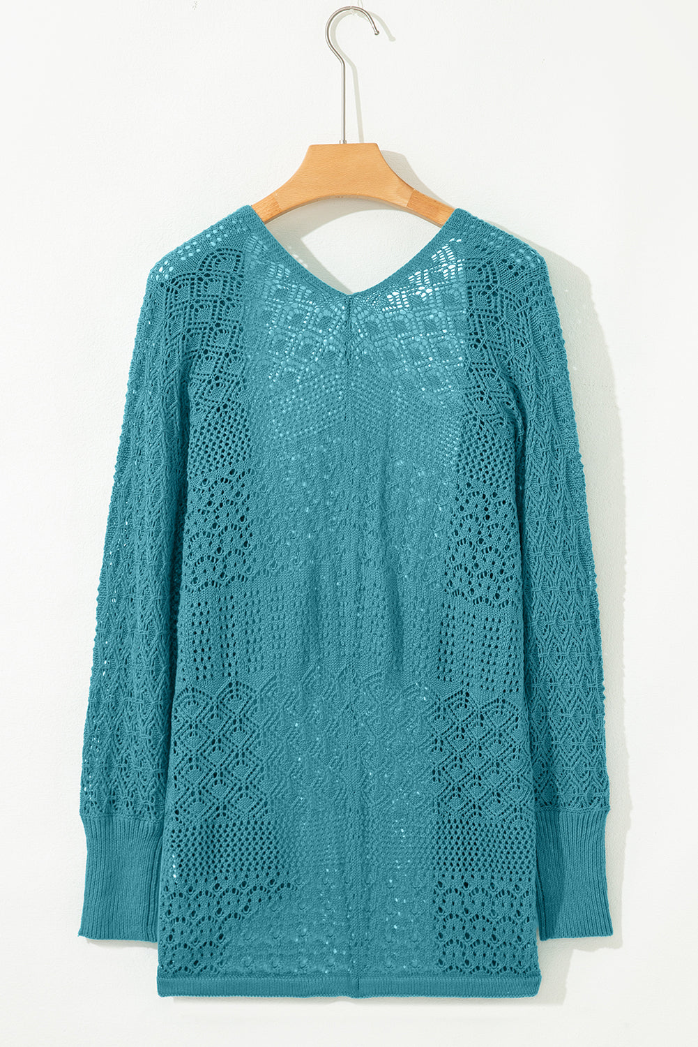 Redwood Burl Mix Pattern Hollow Knit Open Front Cardigan - Roses