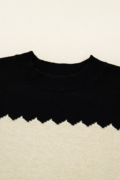 Black Colorblock Crew Neck Drop Shoulder Sweater - Roses
