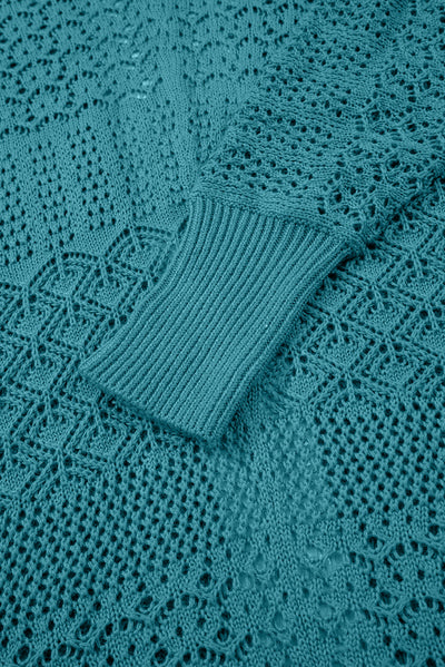 Redwood Burl Mix Pattern Hollow Knit Open Front Cardigan - Roses