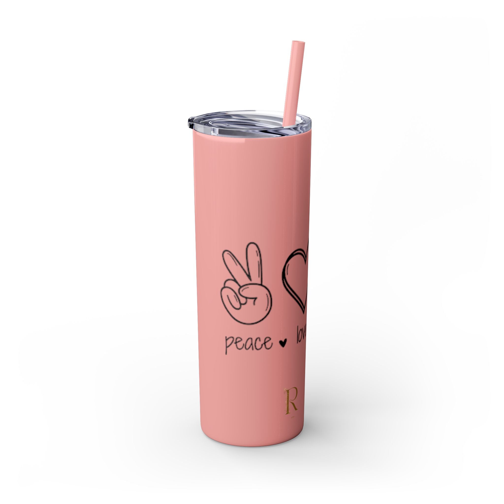 Peace & Love Skinny Tumbler with Straw, 20oz - Stylish Travel Mug for Water, Juice, and Smoothies - Roses