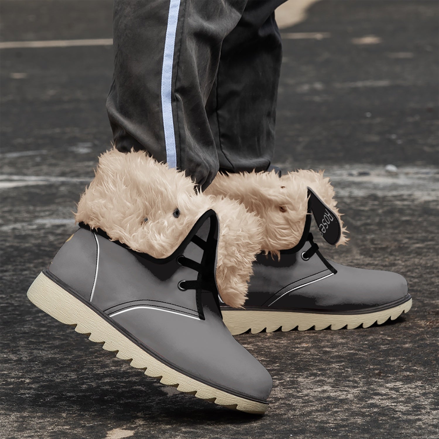 Cotton-pad Fur Lining Boots - Roses