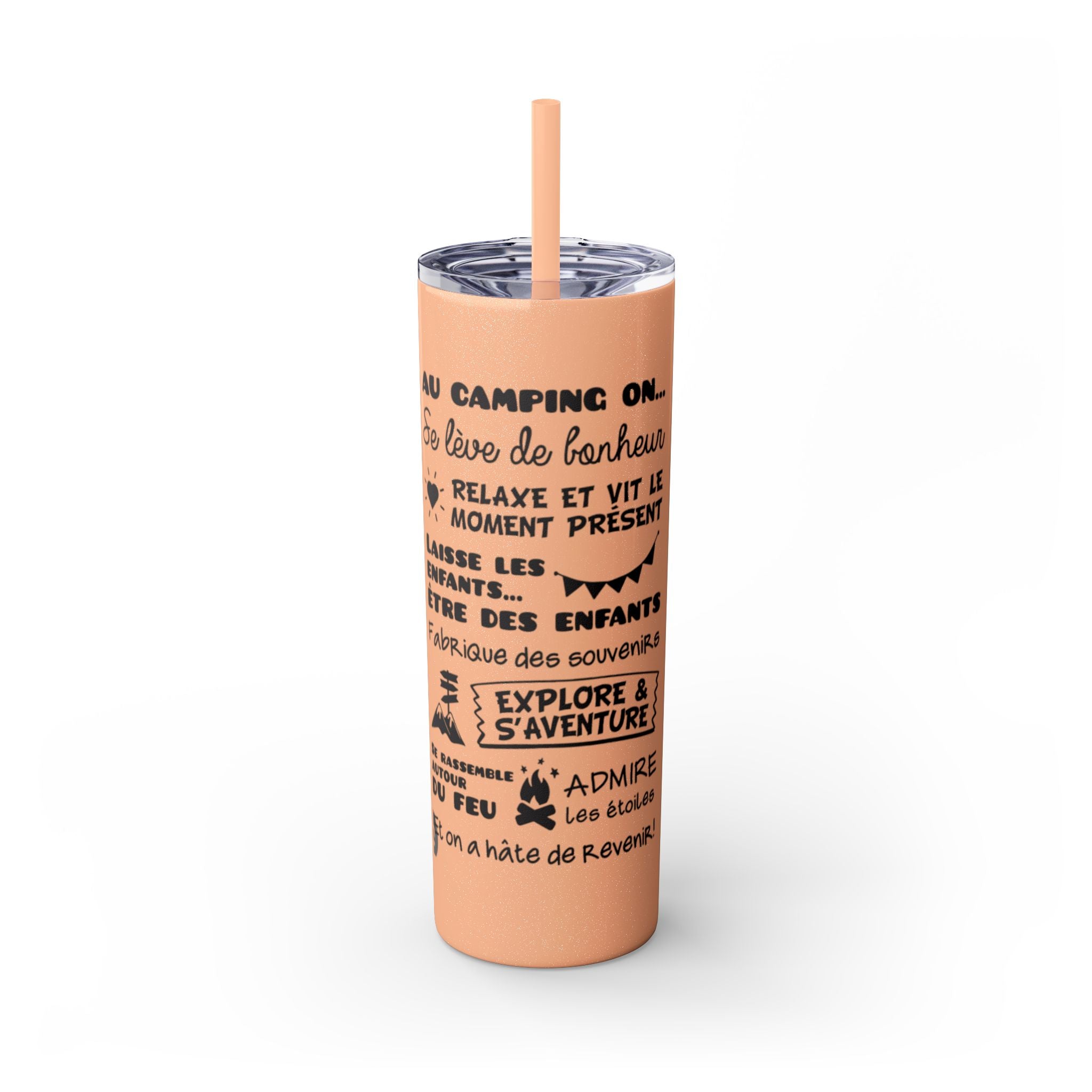 Adventure Camping Skinny Tumbler with Straw – 20oz Insulated Travel Cup for Outdoor Enthusiasts - Roses