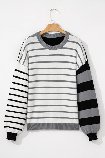 Orange Striped Colorblock Pullover Sweater - Roses