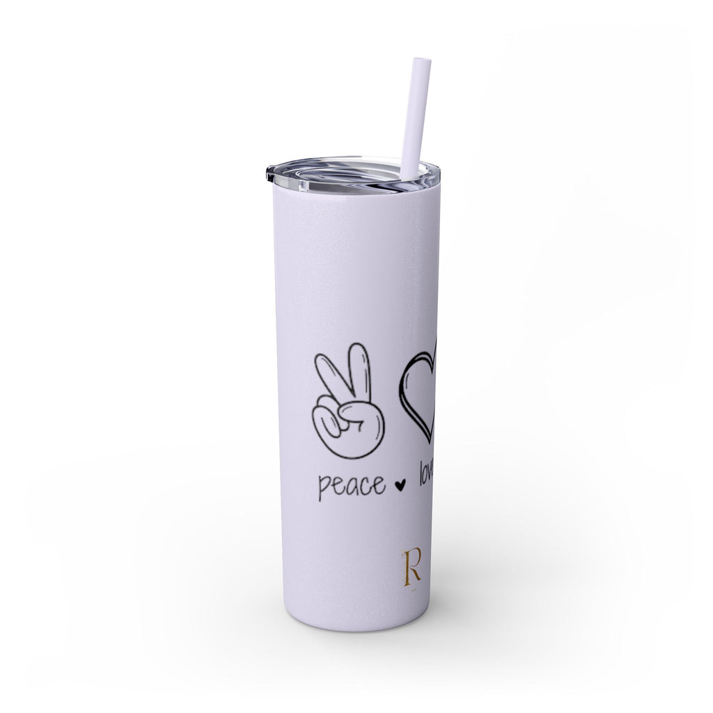Peace & Love Skinny Tumbler with Straw, 20oz - Stylish Travel Mug for Water, Juice, and Smoothies