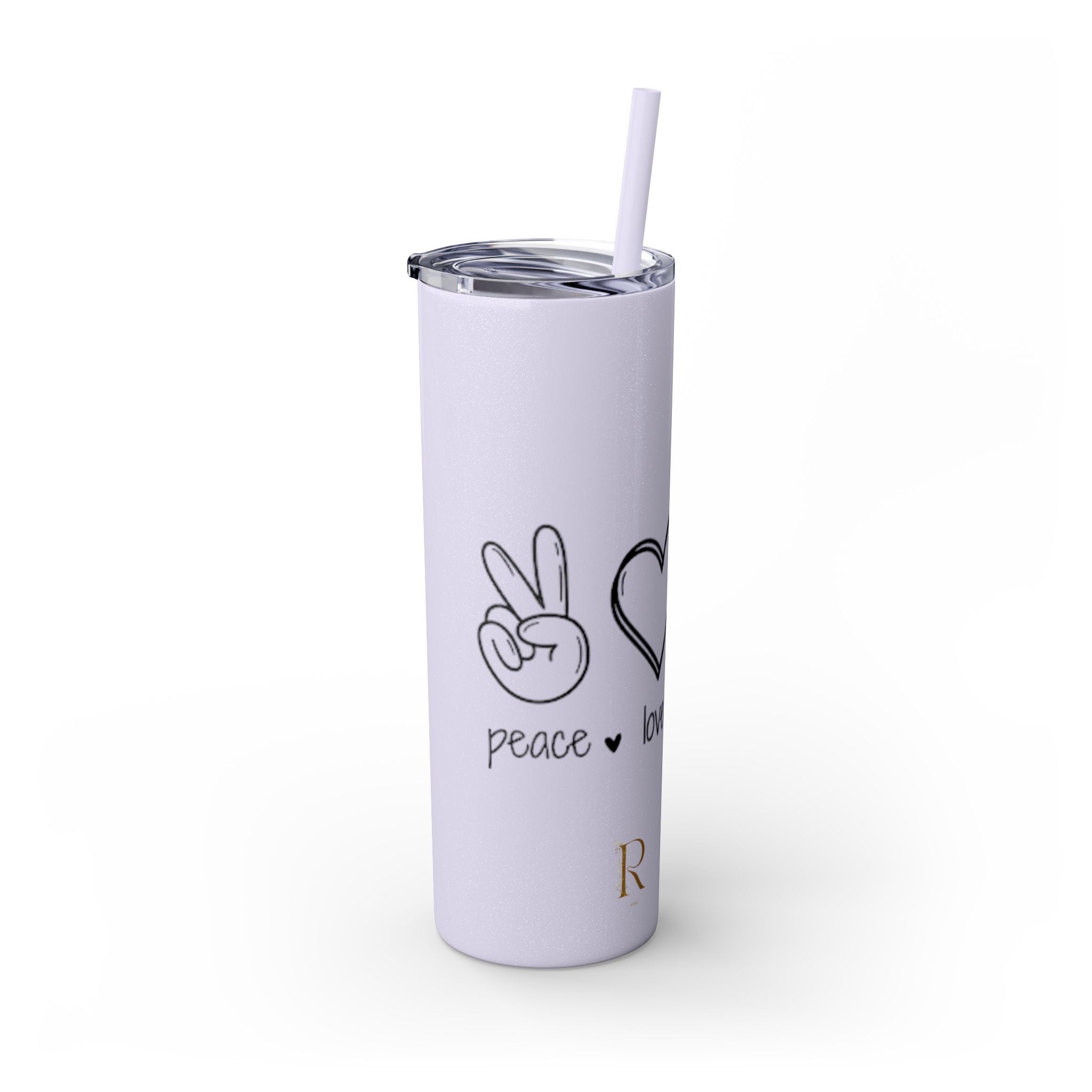 Peace & Love Skinny Tumbler with Straw, 20oz - Stylish Travel Mug for Water, Juice, and Smoothies