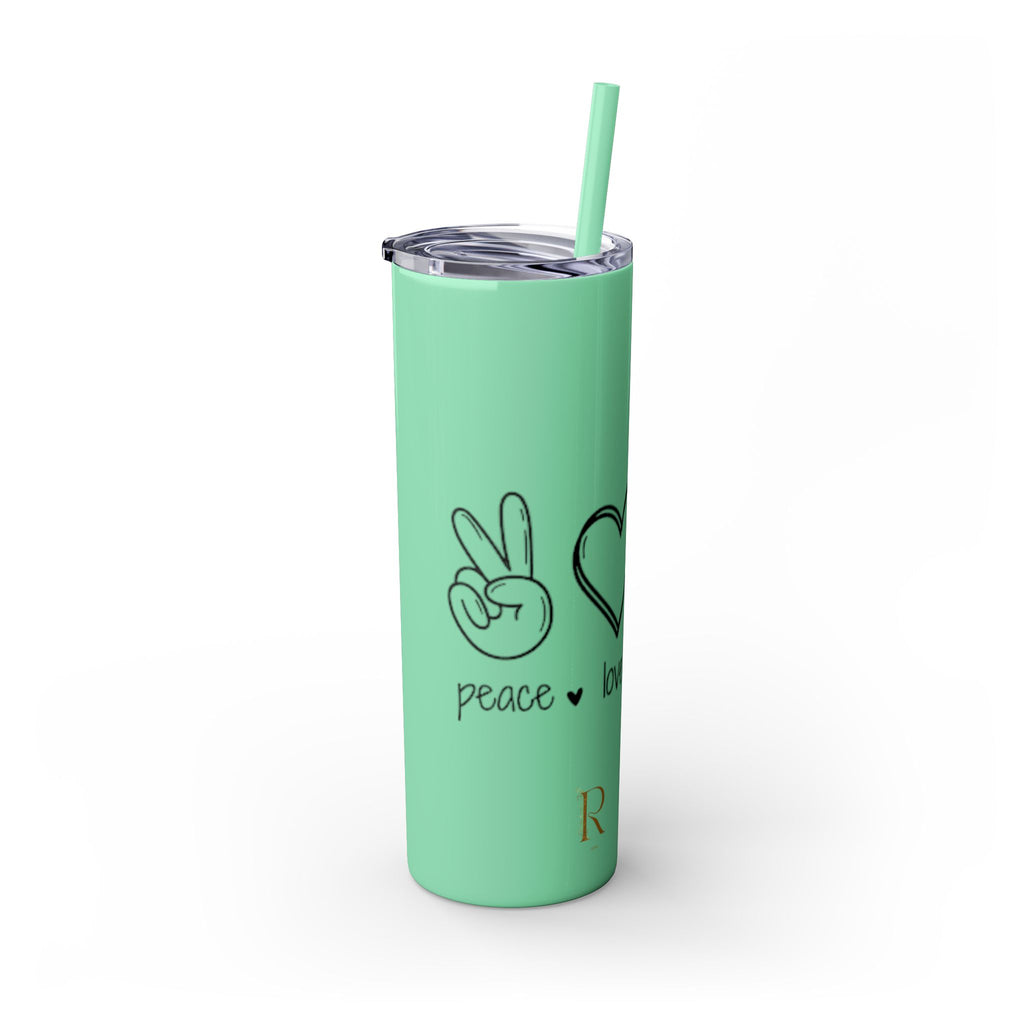Peace & Love Skinny Tumbler with Straw, 20oz - Stylish Travel Mug for Water, Juice, and Smoothies