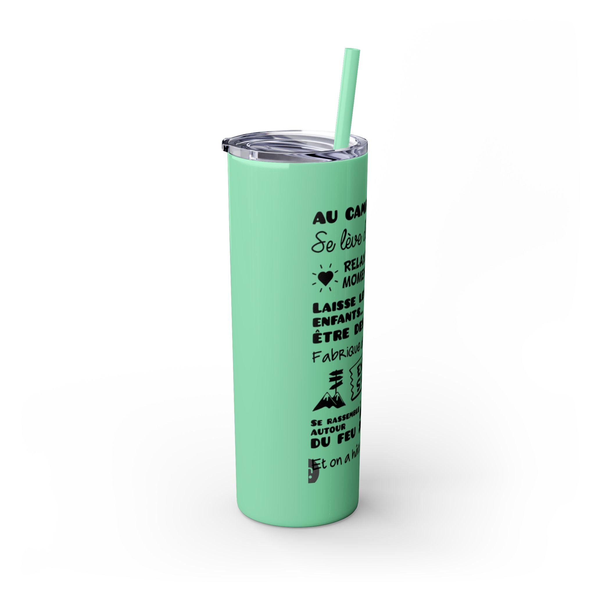 Adventure Camping Skinny Tumbler with Straw – 20oz Insulated Travel Cup for Outdoor Enthusiasts